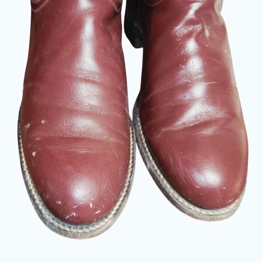 Justin Women's Western Cowboy Boots Size 7B Burgundy Leather USA - Picture 5 of 5